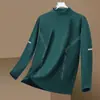 Camada Interna Masculina Quente de Veludo Macio Dupla Face Cor Sólida para Outono e Inverno, Gola Alta Meia-Calça Manga Longa, Camisa Base Engrossada para Outono
