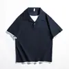 Camisa Polo Retro Americana Falsa de Duas Peças com Manga Curta Masculina Verão Tendência Marca Camiseta Solta Masculina Casual Manga Meia-Manga Top