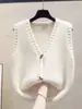 Chaleco de Punto Grueso para Primavera y Otoño Estilo Japonés Estilo Perezoso Cuello en V Sin Mangas Chaleco Cárdigan Chaleco de Estilo Nacional para Mujer de Alta Gama