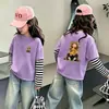 Camiseta de Retazos Estilo Nuevo Primavera y Otoño 2026 para Niñas, Top de Algodón Puro con Dibujos Animados, Elegante de Manga Larga para Niños