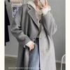 Abrigo de Cachemira Doble Faz Color Crema para Mujer, Nuevo Estilo Otoño e Invierno 2024, Estilo Coreano de Alta Gama, Estilo Suave, Abrigo de Lana de Longitud Media