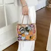 Bolso de mano grande de lino para mujer, con lentejuelas horizontales, moda transfronteriza, bolso de mano de moda bordado de gran capacidad