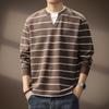Camiseta de Manga Larga a Rayas de Gama Alta con Cuello en V, Estilo Falso de Dos Piezas para Hombre, Nueva Sudadera Informal de Moda Estilo Retro Americano para Otoño