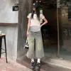 Jeans de Maternidad de Moda 2025 Verano Nueva Moda Cintura Alta Soporte Abdominal Versátil Color Sólido Modernos Pantalones Cropped para Mamá