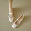 Sapatos Femininos de Bico Quadrado Baixos de Uma Corrente Estilo Francês Moda Outono 2026 Roupas Externas Estilo Fada com Laço para Saia Sapatos Mary Jane
