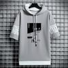 Camiseta com Capuz de Manga Curta para Homem, Tendência de Verão com Caimento Solto, Roupas Estilo Hong Kong, Marca da Moda, Moda Masculina com Capuz para Estudantes, Estilo Fino com Meia Manga da Moda