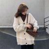 Cardigan de Punto con Cuello en V de Terciopelo de Visón de Color Puro Estilo Japonés 2025 Otoño e Invierno Nuevo Suéter Holgado de Estilo Perezoso Moda Chaqueta para Mujer
