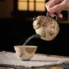 Dunhuang Danzas Aéreas Huevo de Dragón Olla Azul y Blanco Rojo Sílex Cerámica Tetera Tetera de Mano Kung Fu Juego de Té Olla para Preparar Té Regalo Cultural y Creativo