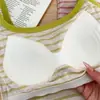 Regata Listrada com Alças Finas, Toque Gelado de Liocel, Copas de Látex, para Primavera e Verão, Camada Base de Tricô que Pode Ser Usada por Fora