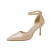 Zapatos de Tacón Alto de un Carácter X125 para Mujer 2024 Nuevos Simples de Punta Puntiaguda Baotou Huecos de Moda de una Sola Capa
