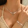 Colar de Franja com Pérolas e Incrustação de Diamante para Comércio Exterior Conjunto de Joias de Noiva Brincos e Pingente Conjunto de Duas Peças Pérolas de Imitação Personalizadas