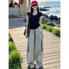 Traje Casual de Moda para Mujer, Nuevo Estilo Verano 2026, Top Negro de Manga Corta, Pantalones de Pierna Ancha de Cintura Alta, Conjunto de Dos Piezas Adelgazante Estilo Coreano