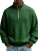 Polo Masculino de Malha Waffle de Manga Longa, Cor Sólida, Zíper, Corte Solto Casual, Novo, Europeu e Americano, Transfronteiriço, Primavera e Outono, Premium