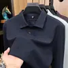 Nueva camisa polo de manga larga para hombre con mezcla de seda de morera y lana, con cuello clásico, ligera y adecuada para estilo business casual o para el tiempo libre.