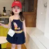 Conjunto de Duas Peças Infantil Feminino Verão 2026 Estilo Coreano Novo Tendência e Super Fofo com Regata Color Block e Calça Floral
