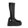 Botas de jinete para mujer estilo europeo y americano, nueva colección otoño 2025, punta redonda, caña alta, ajuste ceñido, botas largas de moda con suela gruesa