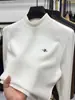 Luxo Leve Veludo Real! Camiseta Masculina de Manga Longa em Veludo Dupla Face Bordada com Abelhinha, Moletom Casual Espesso e Quente de Inverno