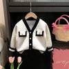 Roupas Infantis Coreanas 2023 Outono Meninas Estilo Francês Chanel Estilo Malha Cardigan Crianças elegante elegante casaco suéter elegante moda