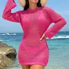 Nueva camisa casual de manga larga con huecos, color sólido, moda, protección solar, estilo europeo y americano, para vacaciones, cubierta de playa de longitud media