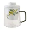 Taza de Té de Vidrio con Flor de Osmanthus Dorada Pintada a Mano de Fábrica Taza con Separación de Agua y Té Taza Simple Estilo Chino con Tapa Taza para Beber