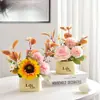 Decoración de Flores Artificiales Arreglo de Flores de Girasol Pequeño Macetero Plástico Ramo Decoración de Sala de Estar Mesa de Comedor Decoración de Planta Verde