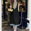 WZXSK Vestido Preto Sem Mangas com Patchwork de Renda Azul para Mulheres Verão High-End Nicho Maduro Super Bonito Redução