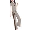 Verano Nuevo Elegante a la Moda Reductor de Edad Fresco Rayado Casual Camiseta de Manga Corta Traje de Pantalón de Pierna Ancha Conjunto de Dos Piezas para Mujer