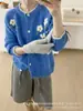 Cardigã de tricô bordado floral com gola redonda para mulheres, novo estilo outono e inverno, solto, macio, casaco suéter versátil, top de estilo delicado