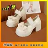 Sapatos Mary Jane Britânicos Versáteis Estilo Puro-Desejo Nova Moda Primavera 2025 Doce Laço Pérola Couro de Solado Grosso