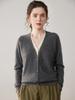 25 Diseño de Moda Coreana Otoño e Invierno Falso Dos Piezas Versátil Cárdigan de Cachemira para Mujer Cuello en V Cardigan de Punto Color Sólido