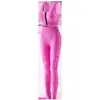 Conjunto de Yoga Roupa Íntima com Zíper Cintura Alta Levanta Bumbum Absorvente de Umidade Elástica Ajustada ao Corpo Esportiva Controle de Barriga Fitness Leggings para Mulheres