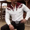 Camisa masculina 3D para primavera e outono, estilo cowboy ocidental, camisa de manga comprida masculina com elasticidade em quatro direções, solta e moderna