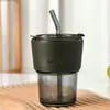 Copo de Vidro Atacado Copo de Bambu para Escritório ins Copo de Vidro Cyber Celebridade com Canudo Copo de Café Portátil com Tampa