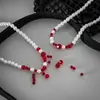 Colar Transfronteiriço Amazon Nova Pérola Imitação Sangrenta Colar Tendência Vampiro Sangrento Joias de Festa Presente para Mulheres