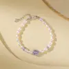 Yuebao Jewelry Pulsera de Plata de Ley S925 Chapada en Oro Blanco Perla de Agua Dulce Amatista Calabaza Diseño de Gama Alta Pulsera