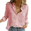 Camisas de Manga Larga Transfronterizas Primavera, Otoño e Invierno 2026, Camisas Simples de Moda Trendy para Mujer, Camisas de Solapa Estampadas en 3D de Color Sólido