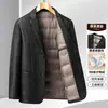 Chaqueta de Suede con Plumas para Hombre de Negocios con Cuello de Traje 90% Plumón de Pato Blanco Engrosada Invierno Casual Chaqueta de Traje