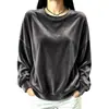 Roupas Femininas Outono/Inverno 2026 UE Estação Independente Amazon Camiseta Casual de Veludo com Gola Redonda e Manga Longa para Mulheres