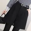 Pantalones cortos de lana para mujer para otoño e invierno, de cintura alta, línea A, pierna ancha, color café, engrosados, adecuados como prenda exterior en invierno