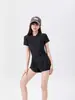 Traje de baño deportivo de verano para mujer, negro, manga corta, shorts, secado rápido, adelgazante y que cubre el abdomen