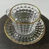 Juego de Taza y Platillo de Café Estilo Ins Lujo Ligero Vintage Té de la Tarde Vaso de Vidrio para Latte Juego de Tres Piezas Regalo para Eventos Festivos