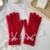 Luvas Tricotadas de Cor Sólida Outono e Inverno Femininas Quentes Touch Screen À Prova de Vento Forradas com Lã Quentes e à Prova de Frio Lã Feminina Dedo Inverno