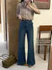 Su Xinlan/YOUMO - Jeans Flare Levemente Estilo Vintage de Luxo Leve com Bolsos com Aba e Tecido Elástico em Quatro Direções 72595