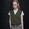 Colete de tricô verde com decote V retrô estilo francês, suéter colete curto feminino para primavera e outono, sem mangas, com um visual sofisticado, perfeito para usar em camadas