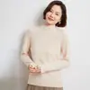 Suéter grueso de cachemira pura con cuello semi-alto y hombros raglán, una capa base cálida y versátil para mujer, un top de punto elegante y versátil
