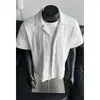 Camisa Branca Curta com Recortes para Homem, Estilo Retro Americano de Verão, Sensação Fresca de Seda de Gelo, Camisa com Gola Cubana, Meia Manga Cleanfit