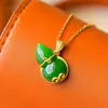 Gran Sabio aro mantra Fu Lu Yannian verde espinaca jaspe verde calabaza diamante colgante chapado en oro arena dorada collar joyería estilo antiguo para mujeres