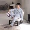 Pijama de algodão com mangas compridas e calças compridas para homens, conjunto de duas peças de cardigã de outono, roupa de casa masculina transfronteiriça para live-streaming