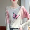 Nueva Colección Primavera-Verano 2026 Camiseta de Punto con Mangas Largas, Cuello Redondo, Holgada, Pintada, con Protección Solar, Estampado Artístico para Mujer
