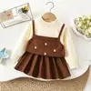 Conjunto de Suéter para Niña, Falda de Punto Falsa de Tres Piezas, Nueva Moda Coreana Otoño/Invierno, Falda Suéter Elegante para Niñas, Vestido de Princesa